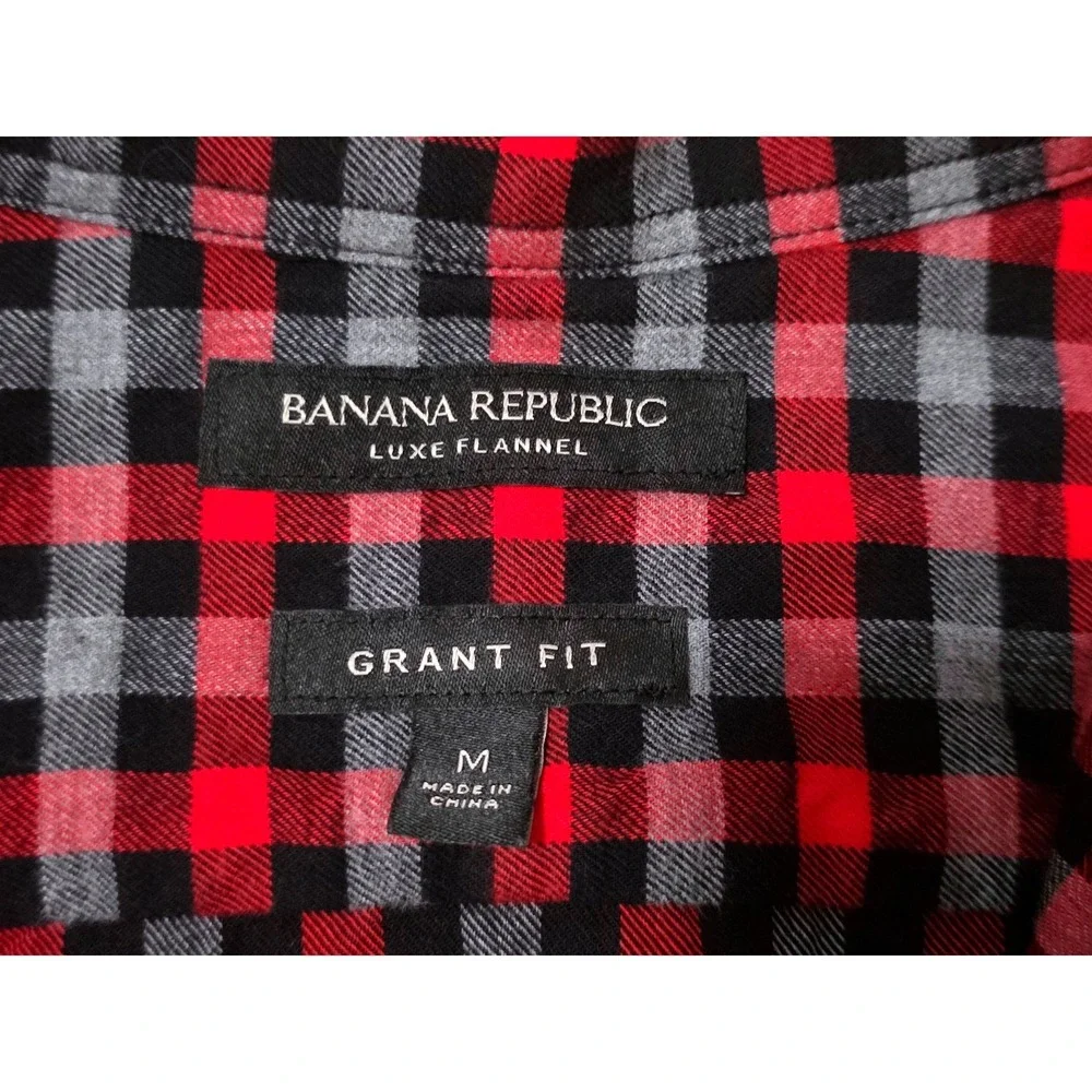 Banana Republic Mens Red Black Gray Grant Fit Luxe Flannel Button Down‎ Shirt M
